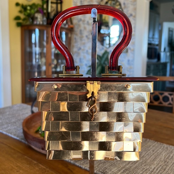 Handbags - 1950s Dorset Rex Lucite and Brass-like Ladies Handbag